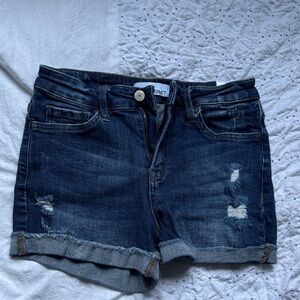 Blue Jean Shorts with Cuffed Hems and Distressed Details